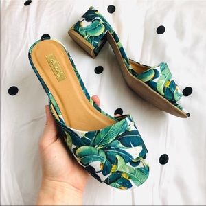 Qupid Green Tropical Print Open-Back Mules